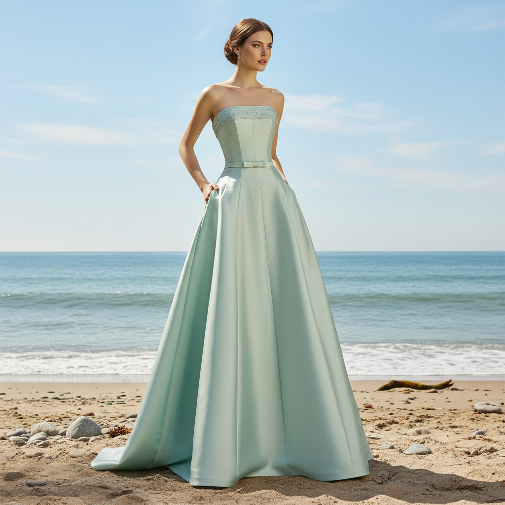 Light Green Strapless Satin A-line Bridal Wedding Dresses Light Green / 30W Light Green Strapless Satin A-line Bridal Wedding Dresses Light Green / 30W