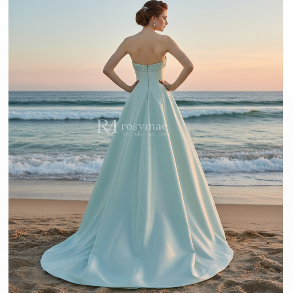 Light Green Strapless Satin A-line Bridal Wedding Dresses Rosymae Light Green Strapless Satin A-line Bridal Wedding Dresses Rosymae