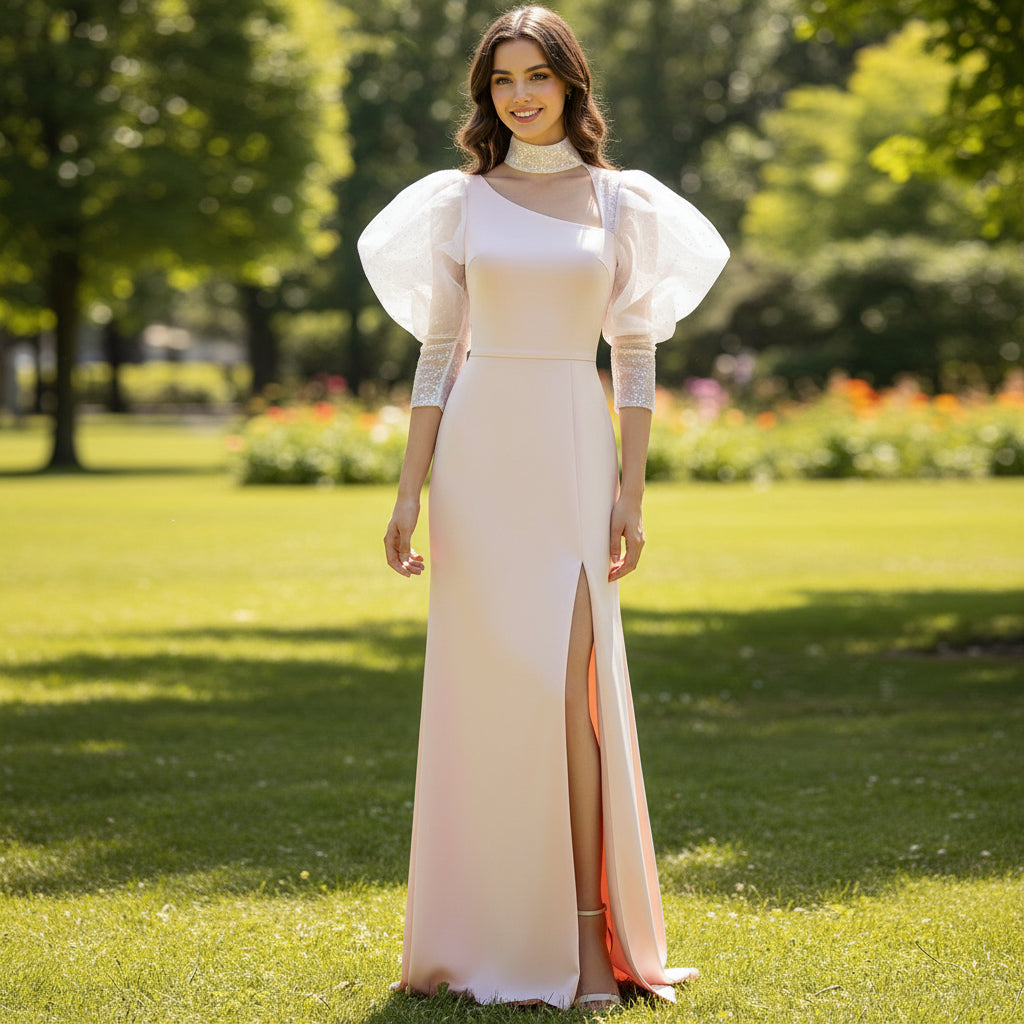 Puffy Lantern Long Sleeve Prom Party Dress with Asymmetrical Neck Rosymae Puffy Lantern Long Sleeve Prom Party Dress with Asymmetrical Neck Rosymae