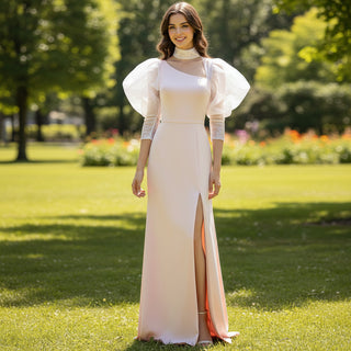 Puffy Lantern Long Sleeve Prom Party Dress with Asymmetrical Neck Rosymae Puffy Lantern Long Sleeve Prom Party Dress with Asymmetrical Neck Rosymae