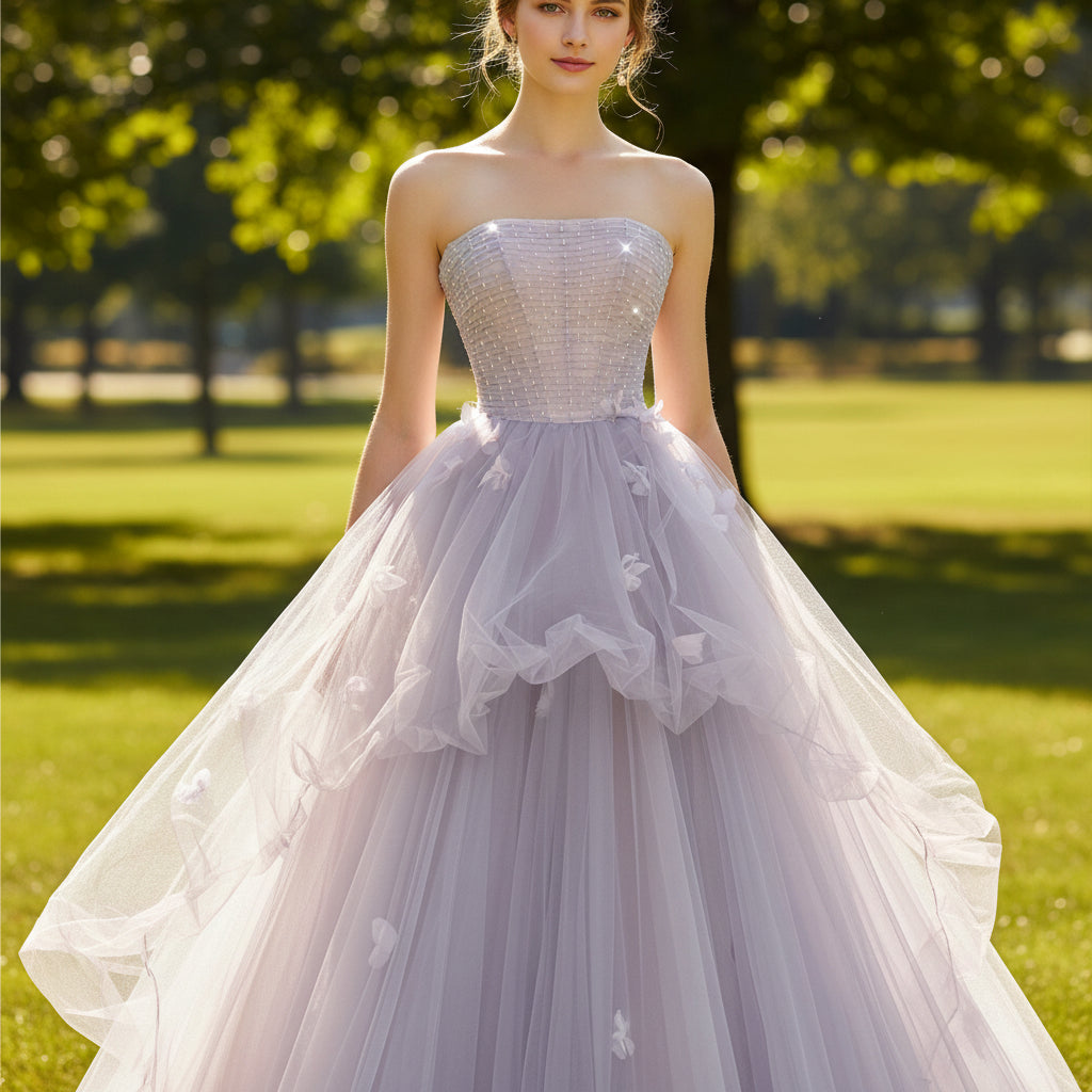 Strapless Lilac Ruffle Wedding Dresses Formal Gown for Women Lilac / 18W Strapless Lilac Ruffle Wedding Dresses Formal Gown for Women Lilac / 18W