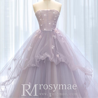 Strapless Lilac Ruffle Wedding Dresses Formal Gown for Women