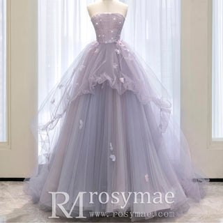 Strapless Lilac Ruffle Wedding Dresses Formal Gown for Women