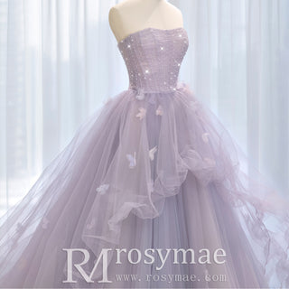 Strapless Lilac Ruffle Wedding Dresses Formal Gown for Women