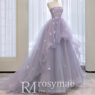 Strapless Lilac Ruffle Wedding Dresses Formal Gown for Women