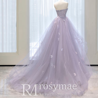 Strapless Lilac Ruffle Wedding Dresses Formal Gown for Women