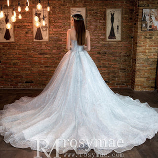 Strapless Sparkly Ball Gown Wedding Dress with Vneck