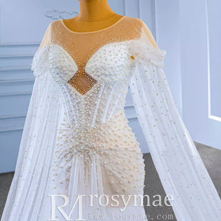 Light Weight Summer Wedding Dress with Pearls and Cape - Rosymae