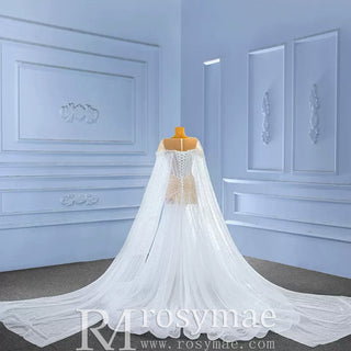 Light Weight Summer Wedding Dress with Pearls and Cape - Rosymae