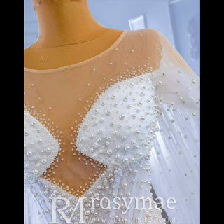 Light Weight Summer Wedding Dress with Pearls and Cape - Rosymae