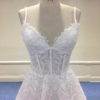 Lightweight Lace Bodice Spaghetti Strap A Line Sheer Beach Wedding Dress - Rosymae