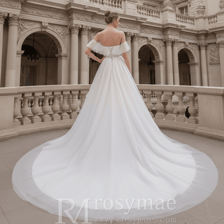 Lightweight Tulle A Line Skirt Wedding Dress with Spaghetti Straps - Rosymae