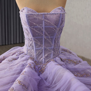 Lilac Ball Gown Sweetheart Tiered Ruffled Tulle Skirt Quinceañera Dress - Rosymae
