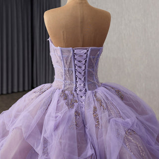 Lilac Ball Gown Sweetheart Tiered Ruffled Tulle Skirt Quinceañera Dress - Rosymae