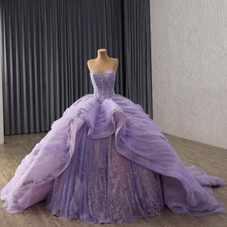 Lilac Ball Gown Sweetheart Tiered Ruffled Tulle Skirt Quinceañera Dress - Rosymae