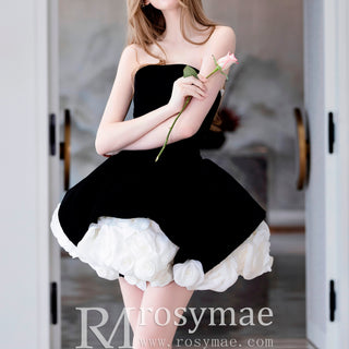 Short Little Velvet Wedding Dress with Handmae Rose Flower
