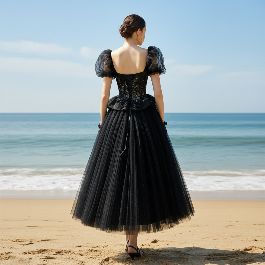 Teal Length Square Neck Black Wedding Dress with Short Sleeve Rosymae Teal Length Square Neck Black Wedding Dress with Short Sleeve Rosymae