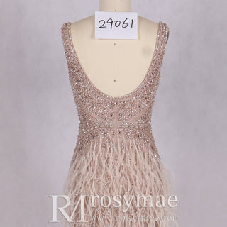 Long Glitter Crystals Feather Mermaid Prom Dress Formal Evening Gown - Rosymae