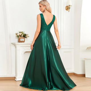 Long Maxi Dress Formal Prom Gown With V-Neckline And Pockets - Rosymae