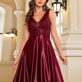 Long Maxi Dress Formal Prom Gown With V-Neckline And Pockets - Rosymae