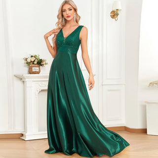Long Maxi Dress Formal Prom Gown With V-Neckline And Pockets - Rosymae