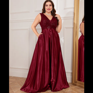 Long Maxi Dress Formal Prom Gown With V-Neckline And Pockets - Rosymae