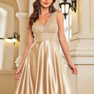 Long Maxi Dress Formal Prom Gown With V-Neckline And Pockets - Rosymae