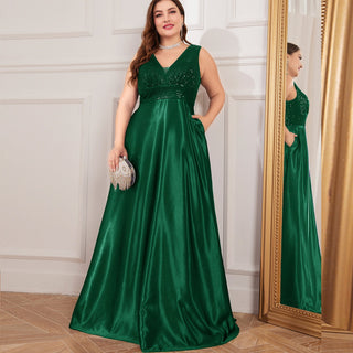 Long Maxi Dress Formal Prom Gown With V-Neckline And Pockets - Rosymae