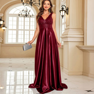 Long Maxi Dress Formal Prom Gown With V-Neckline And Pockets - Rosymae