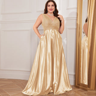 Long Maxi Dress Formal Prom Gown With V-Neckline And Pockets - Rosymae