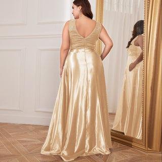 Long Maxi Dress Formal Prom Gown With V-Neckline And Pockets - Rosymae