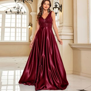 Long Maxi Dress Formal Prom Gown With V-Neckline And Pockets - Rosymae