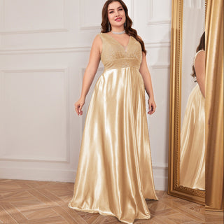 Long Maxi Dress Formal Prom Gown With V-Neckline And Pockets - Rosymae