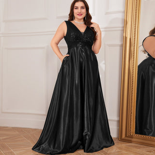 Long Maxi Dress Formal Prom Gown With V-Neckline And Pockets - Rosymae