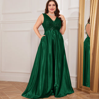 Long Maxi Dress Formal Prom Gown With V-Neckline And Pockets - Rosymae