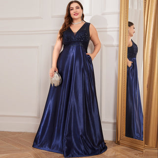 Long Maxi Dress Formal Prom Gown With V-Neckline And Pockets - Rosymae