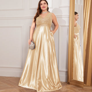 Long Maxi Dress Formal Prom Gown With V-Neckline And Pockets - Rosymae