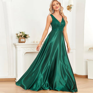 Long Maxi Dress Formal Prom Gown With V-Neckline And Pockets - Rosymae