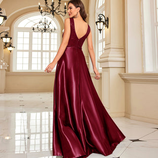 Long Maxi Dress Formal Prom Gown With V-Neckline And Pockets - Rosymae