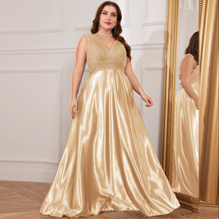 Long Maxi Dress Formal Prom Gown With V-Neckline And Pockets - Rosymae