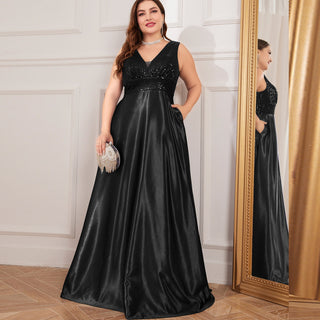 Long Maxi Dress Formal Prom Gown With V-Neckline And Pockets - Rosymae