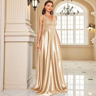 Long Maxi Dress Formal Prom Gown With V-Neckline And Pockets - Rosymae