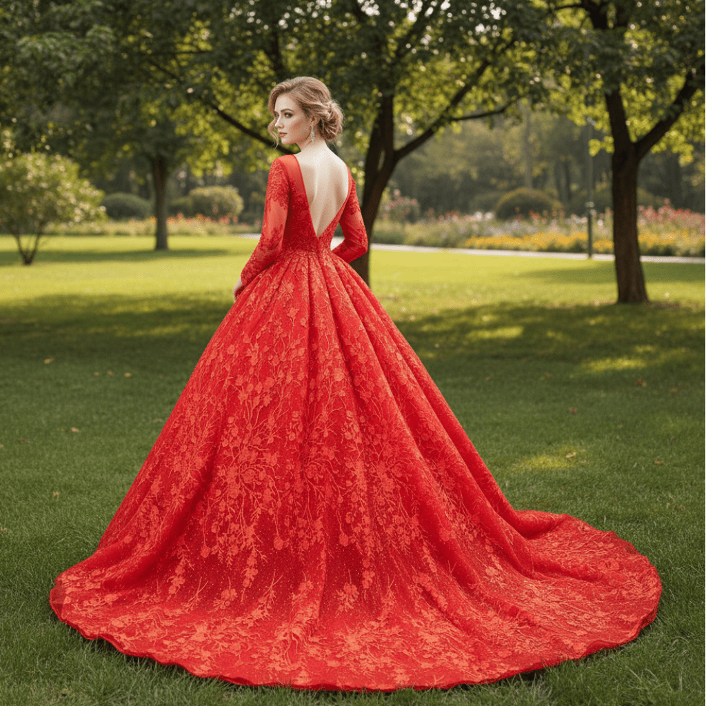 Long Sheer Sleeve Scoop Neck Wedding Dress with Floral Lace - Rosymae