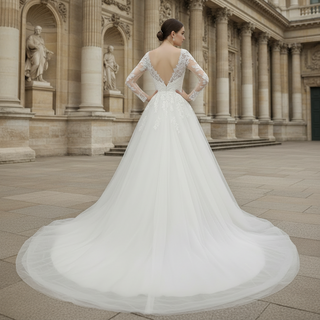 Long Sleeve Lace Applique Backless Bridal Wedding Dresses