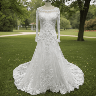 Long Sleeve A-line Lace Wedding Dress for Timeless Elegance Bride - Rosymae