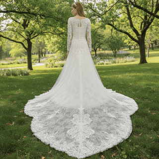 Long Sleeve A-line Lace Wedding Dress for Timeless Elegance Bride - Rosymae