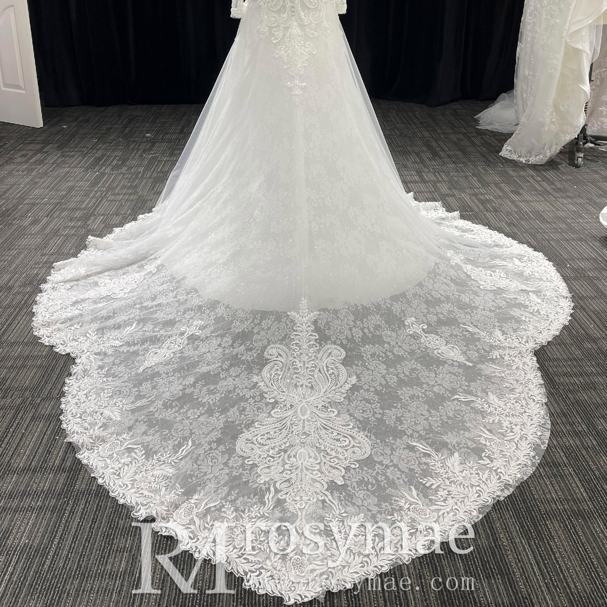 Long Sleeve A-line Lace Wedding Dress for Timeless Elegance Bride - Rosymae