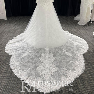 Long Sleeve A-line Lace Wedding Dress for Timeless Elegance Bride - Rosymae