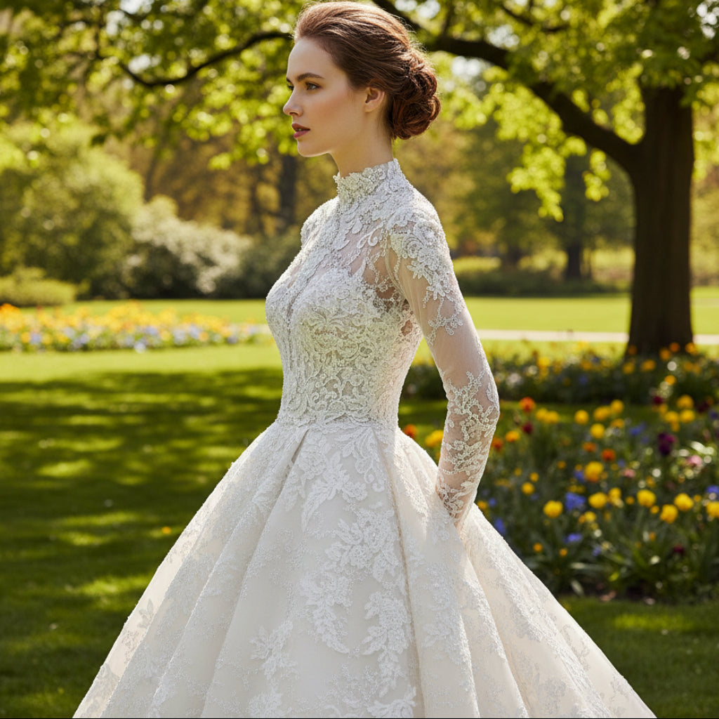 Vintage High Neck Lace Wedding Dress with Long Sleeve Rosymae Vintage High Neck Lace Wedding Dress with Long Sleeve Rosymae