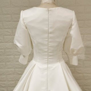 Elegant A-line Satin Wedding Dress with Long Lantern Sleeve